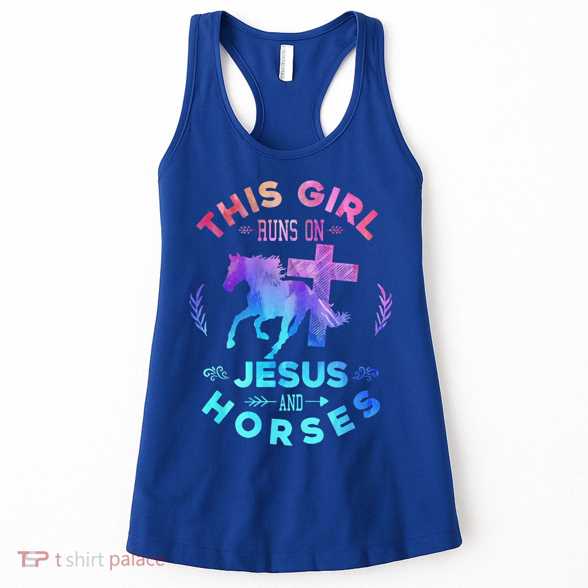 This Girl Runs On Jesus & Horses Christian Equestrian Riding Women's Tank Top