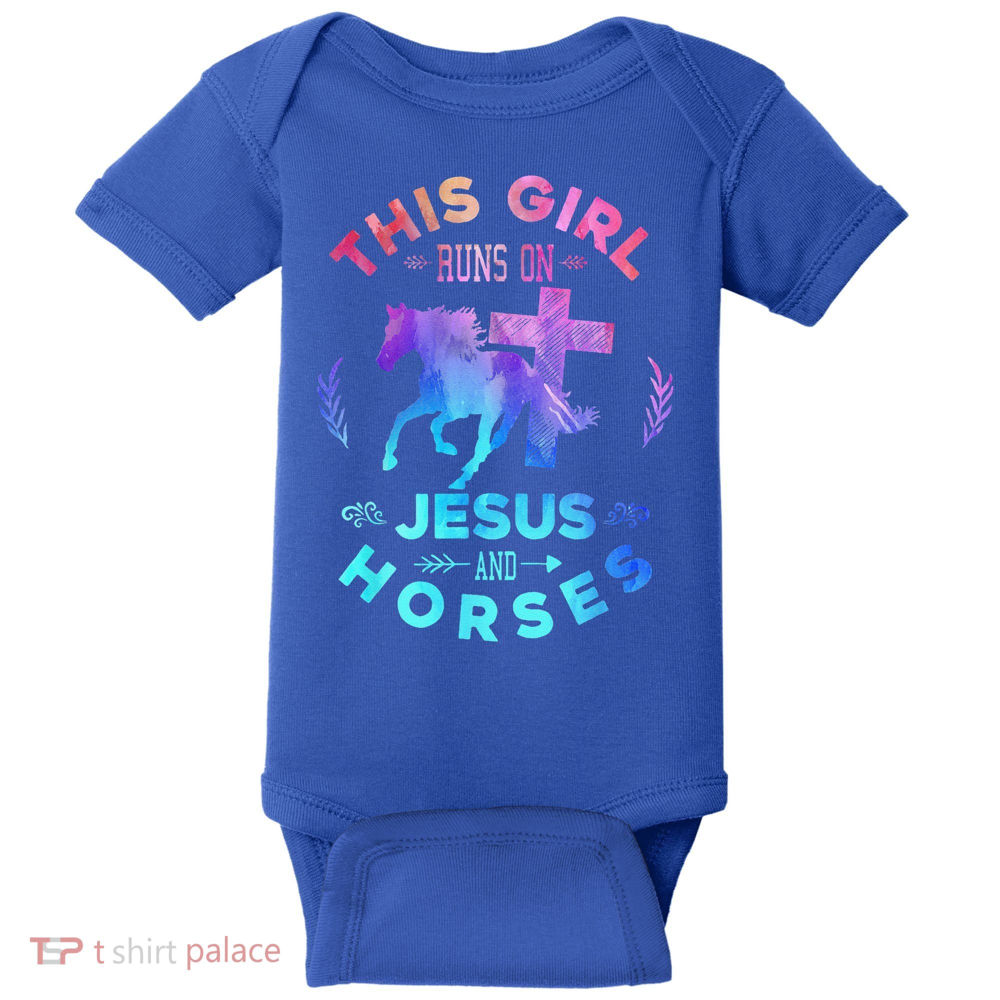 This Girl Runs On Jesus & Horses Christian Equestrian Riding Baby Bodysuit