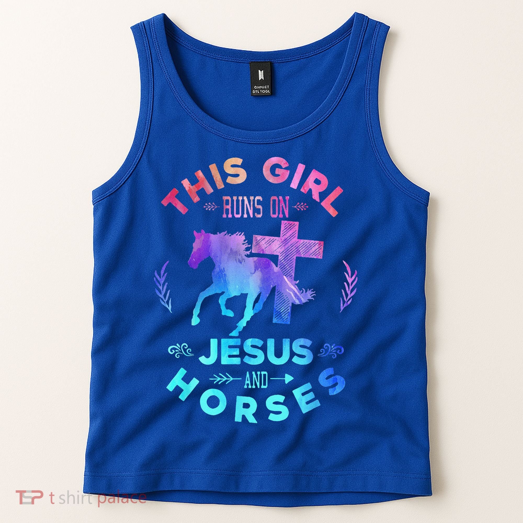 This Girl Runs On Jesus & Horses Christian Equestrian Riding Tank Top