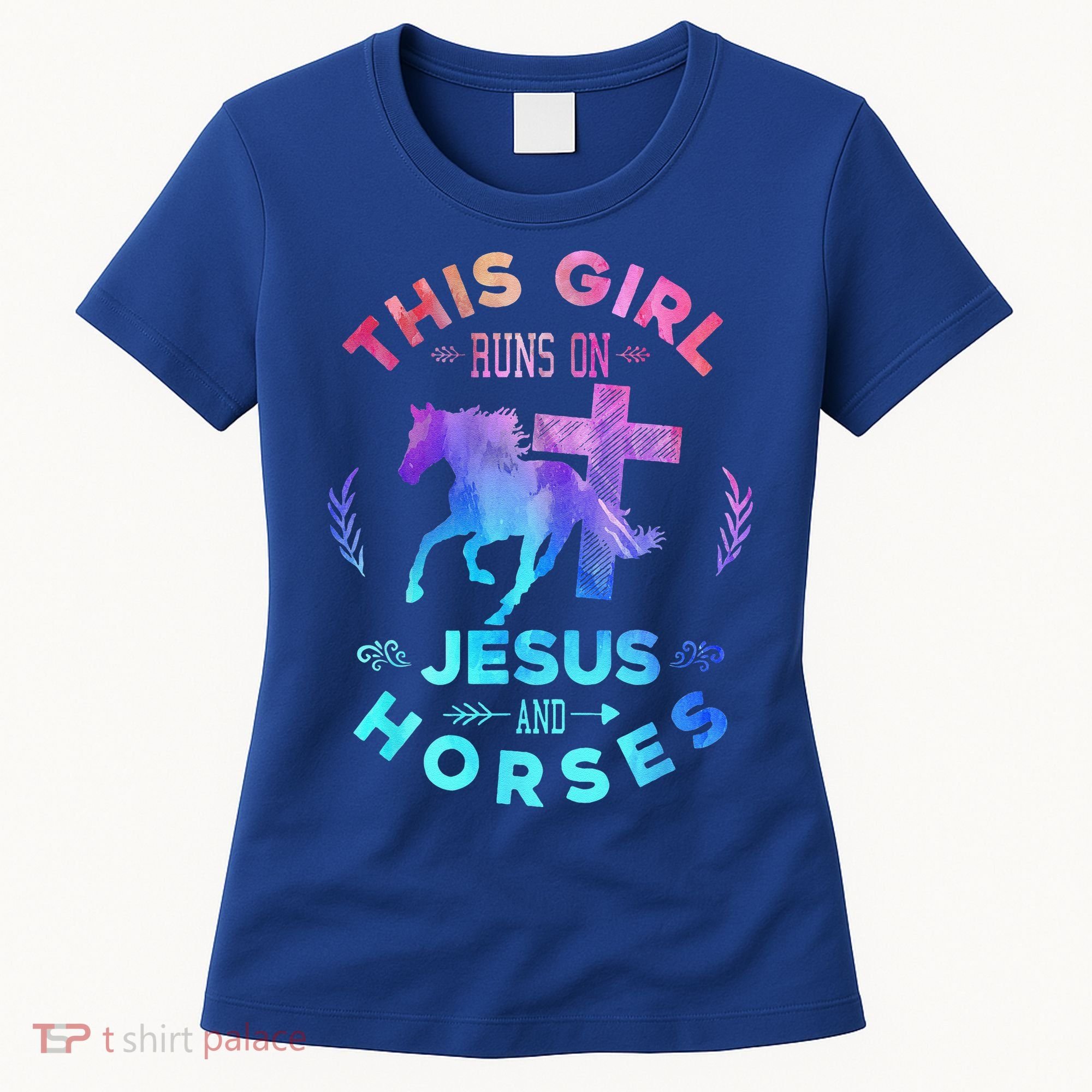 This Girl Runs On Jesus & Horses Christian Equestrian Riding Women's T-Shirt