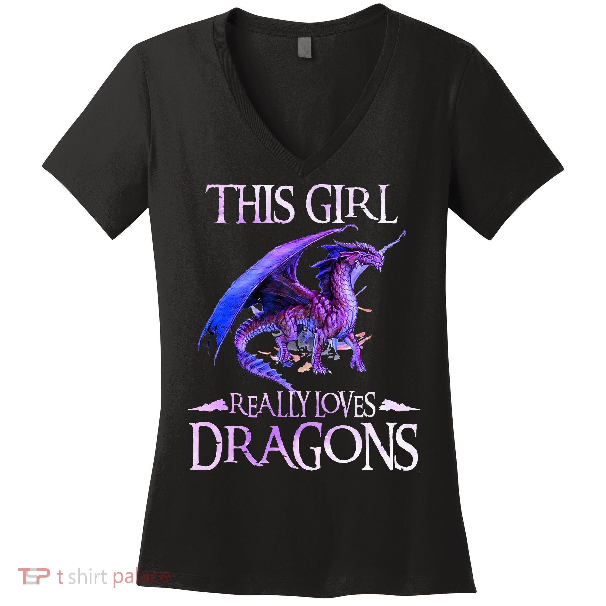 This Girl Really Loves Dragons Dragon Lover Women's V-Neck T-Shirt