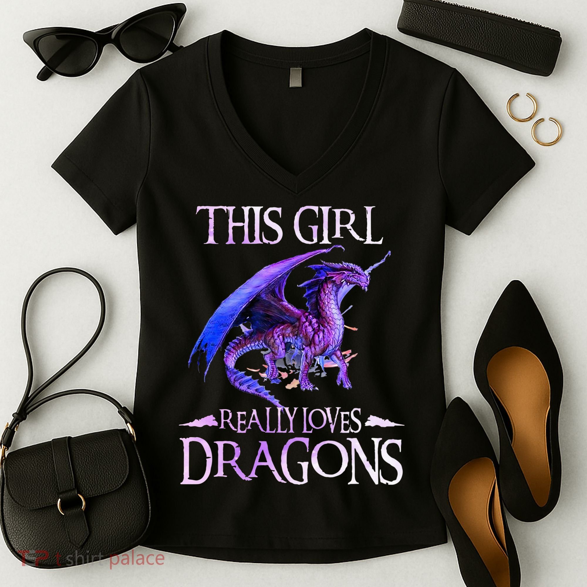 This Girl Really Loves Dragons Dragon Lover Women's V-Neck T-Shirt