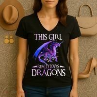 This Girl Really Loves Dragons Dragon Lover Women's V-Neck T-Shirt thumb 3