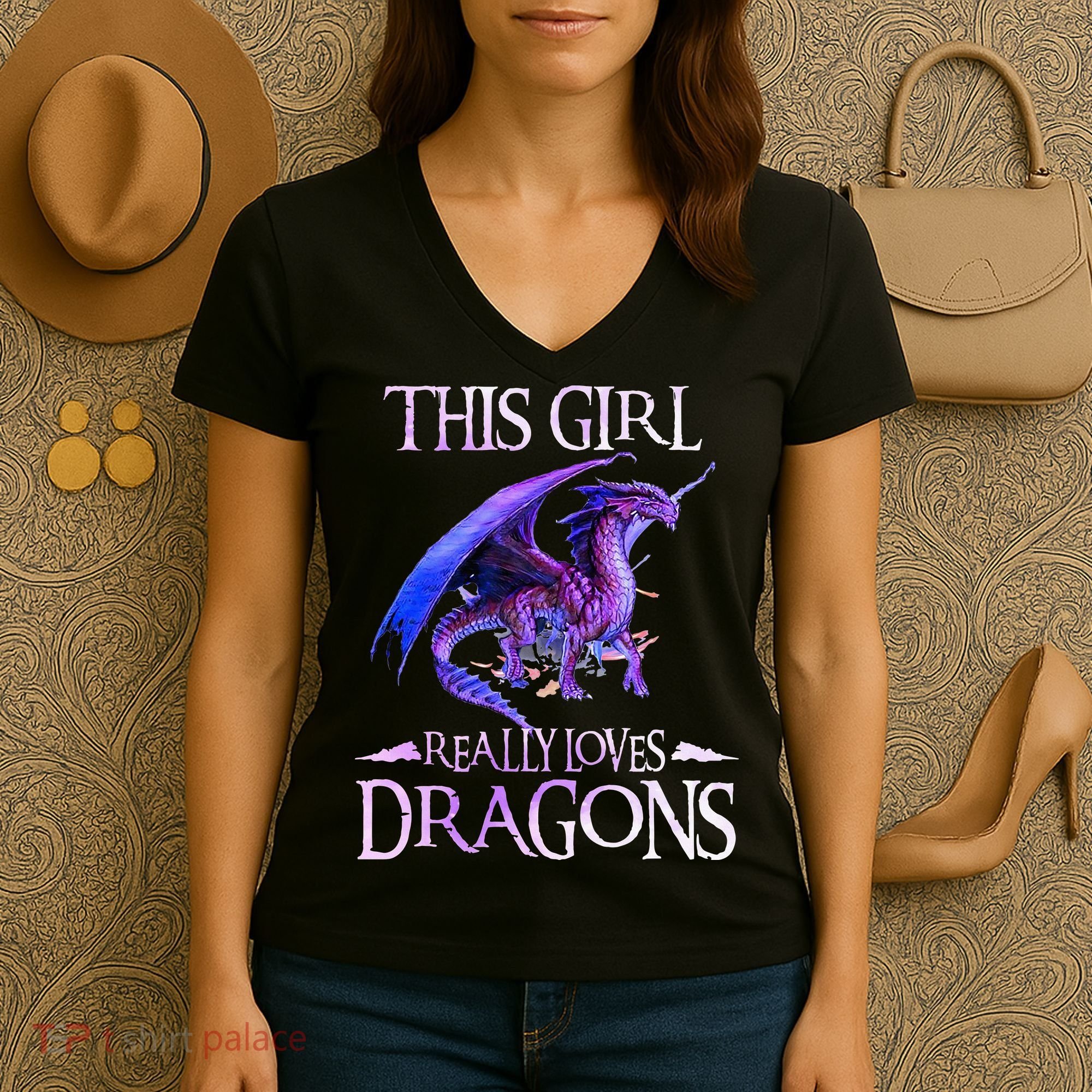 This Girl Really Loves Dragons Dragon Lover Women's V-Neck T-Shirt
