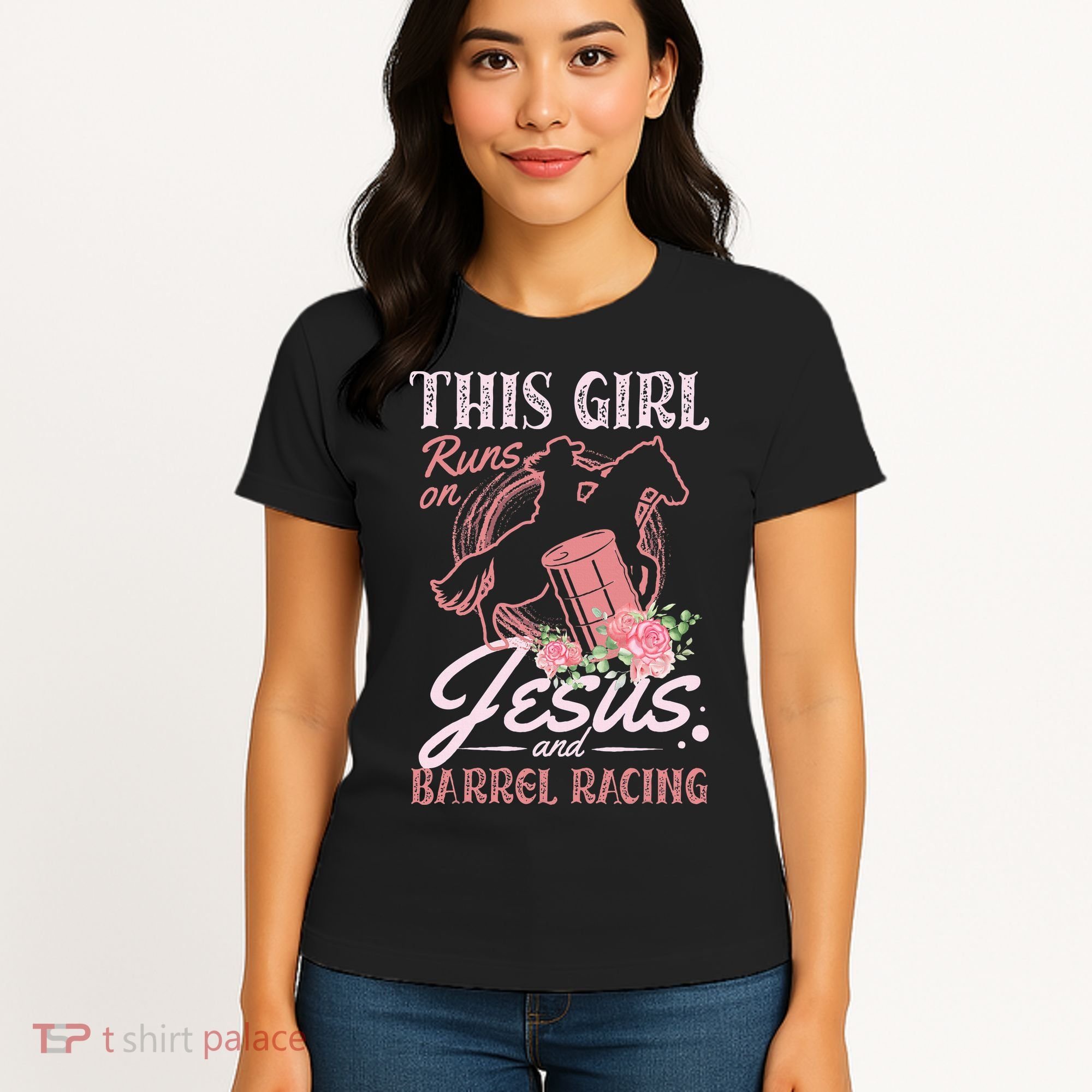 This Girl Runs On Jesus And Barrel Racing For A Barrel Racer Women's T-Shirt