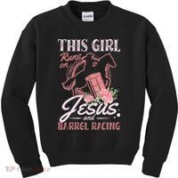 This Girl Runs On Jesus And Barrel Racing For A Barrel Racer Kids Sweatshirt thumb 0