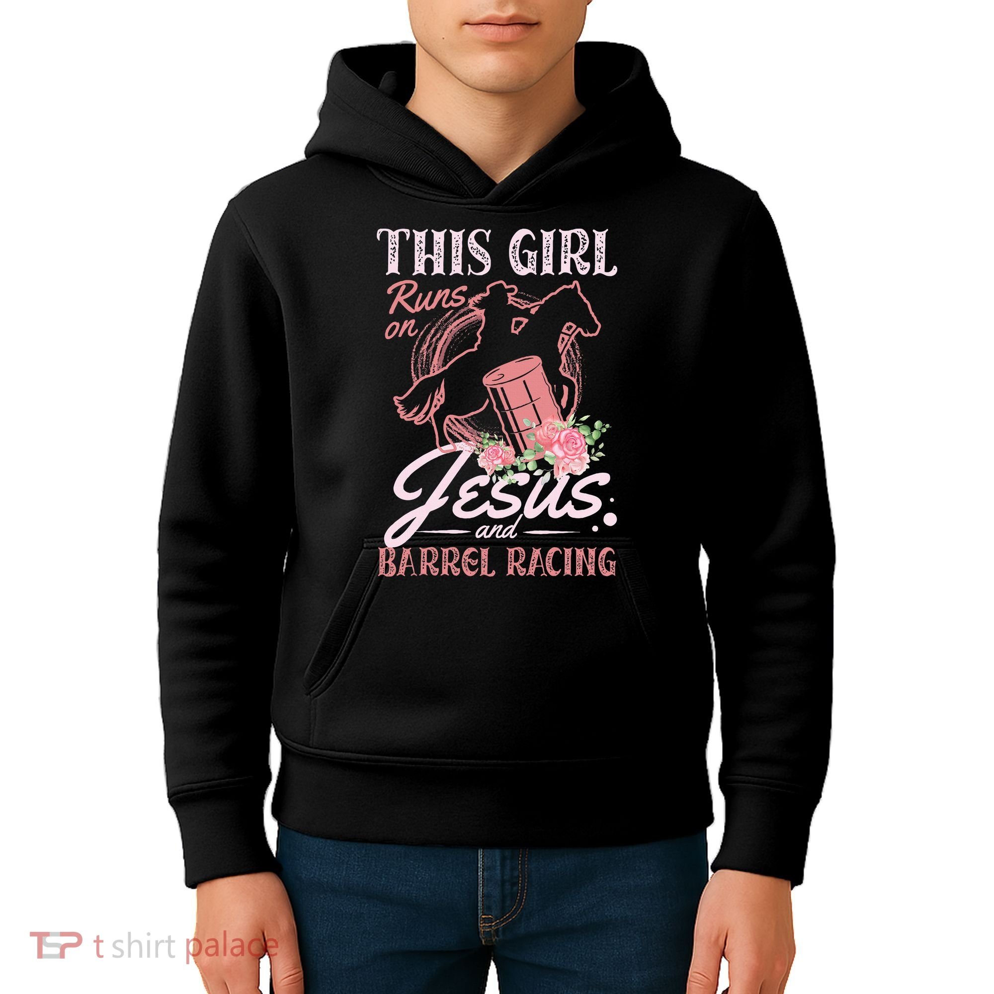This Girl Runs On Jesus And Barrel Racing For A Barrel Racer Kids Hoodie