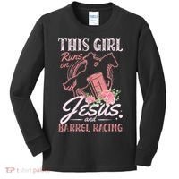 This Girl Runs On Jesus And Barrel Racing For A Barrel Racer Kids Long Sleeve Shirt thumb 0