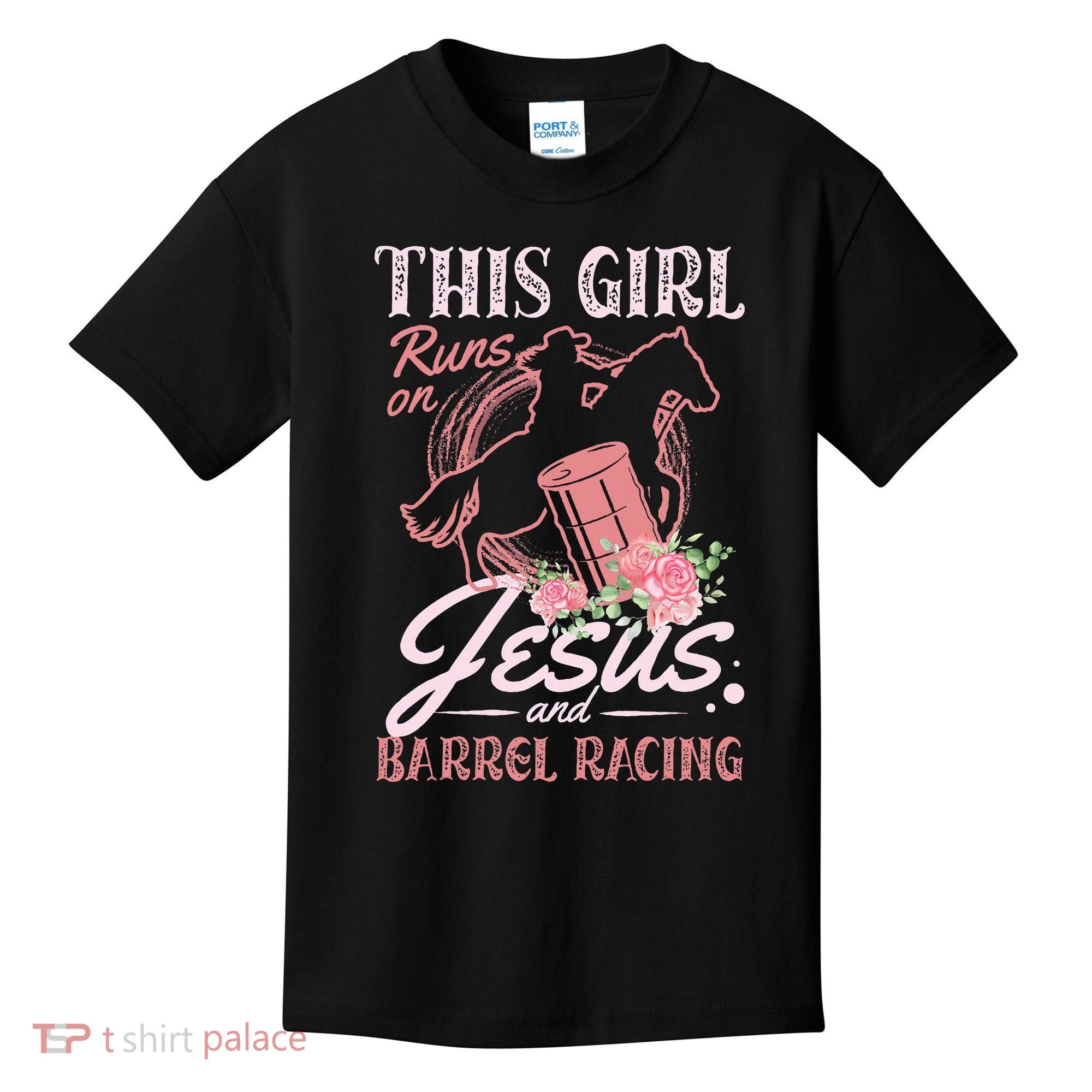 This Girl Runs On Jesus And Barrel Racing For A Barrel Racer Kids T-Shirt