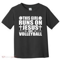 This Girl Runs On Jesus And Volleyball Novelty TShirt Toddler T-Shirt thumb 0