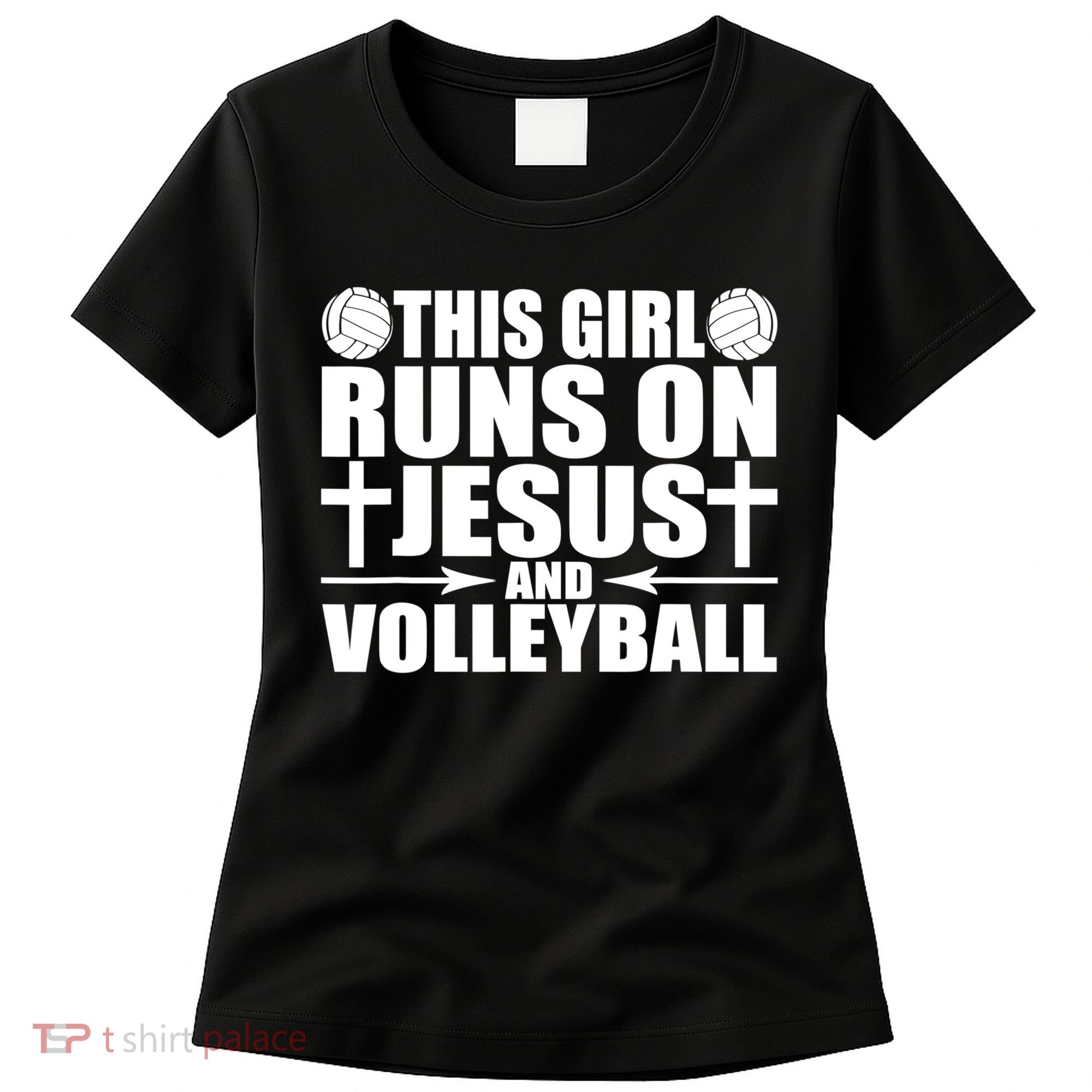 This Girl Runs On Jesus And Volleyball Novelty TShirt Women's T-Shirt