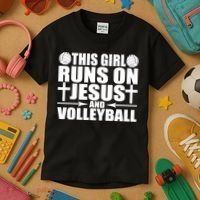 This Girl Runs On Jesus And Volleyball Novelty TShirt Kids T-Shirt thumb 3