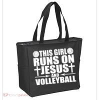 This Girl Runs On Jesus And Volleyball Novelty TShirt Tote Bag thumb 2