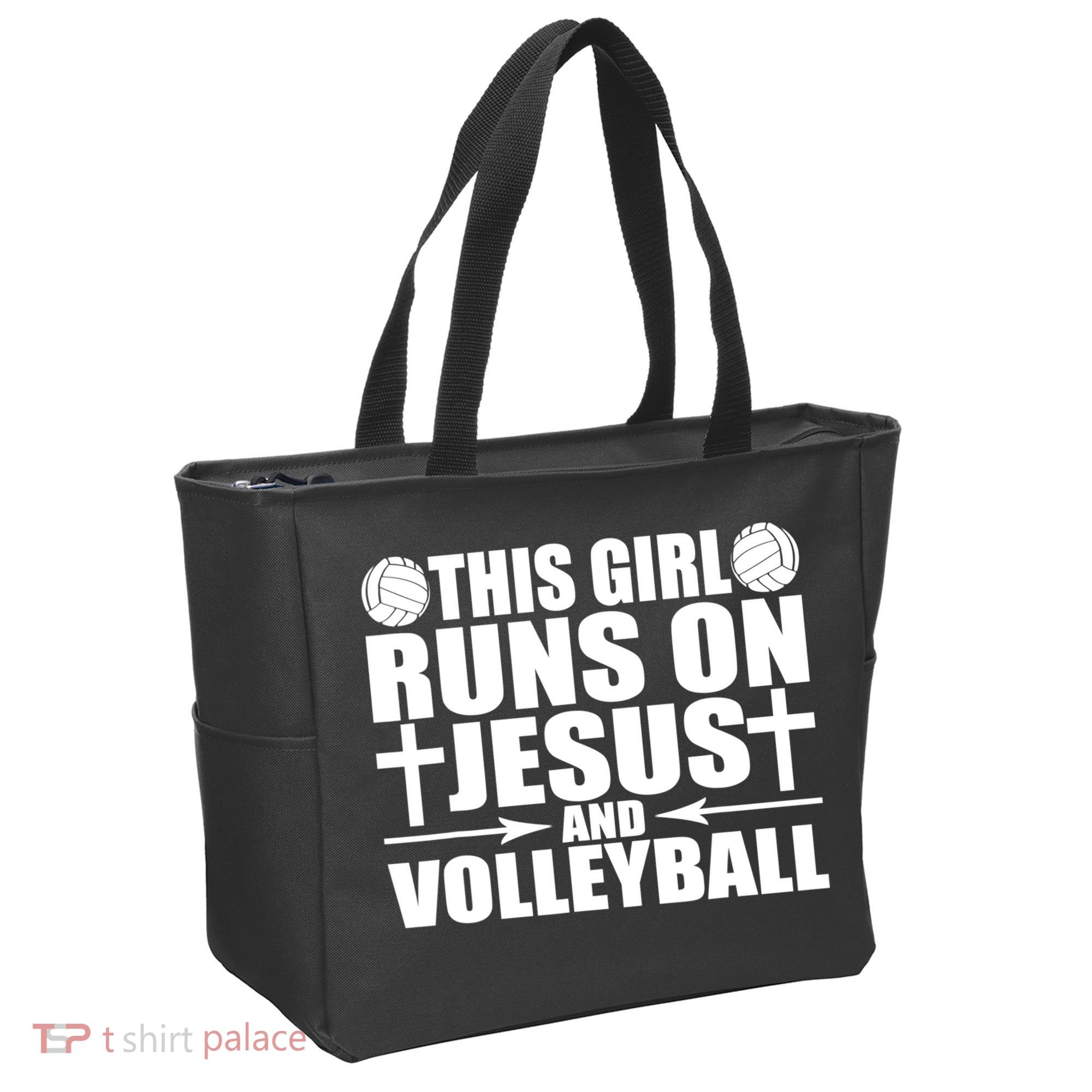 This Girl Runs On Jesus And Volleyball Novelty TShirt Tote Bag