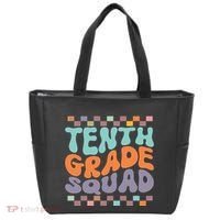 Tenth Grade Squad Retro Groovy Happy First Day Of School Gift Tote Bag thumb 0