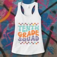 Tenth Grade Squad Retro Groovy Happy First Day Of School Gift Women's Tank Top thumb 3