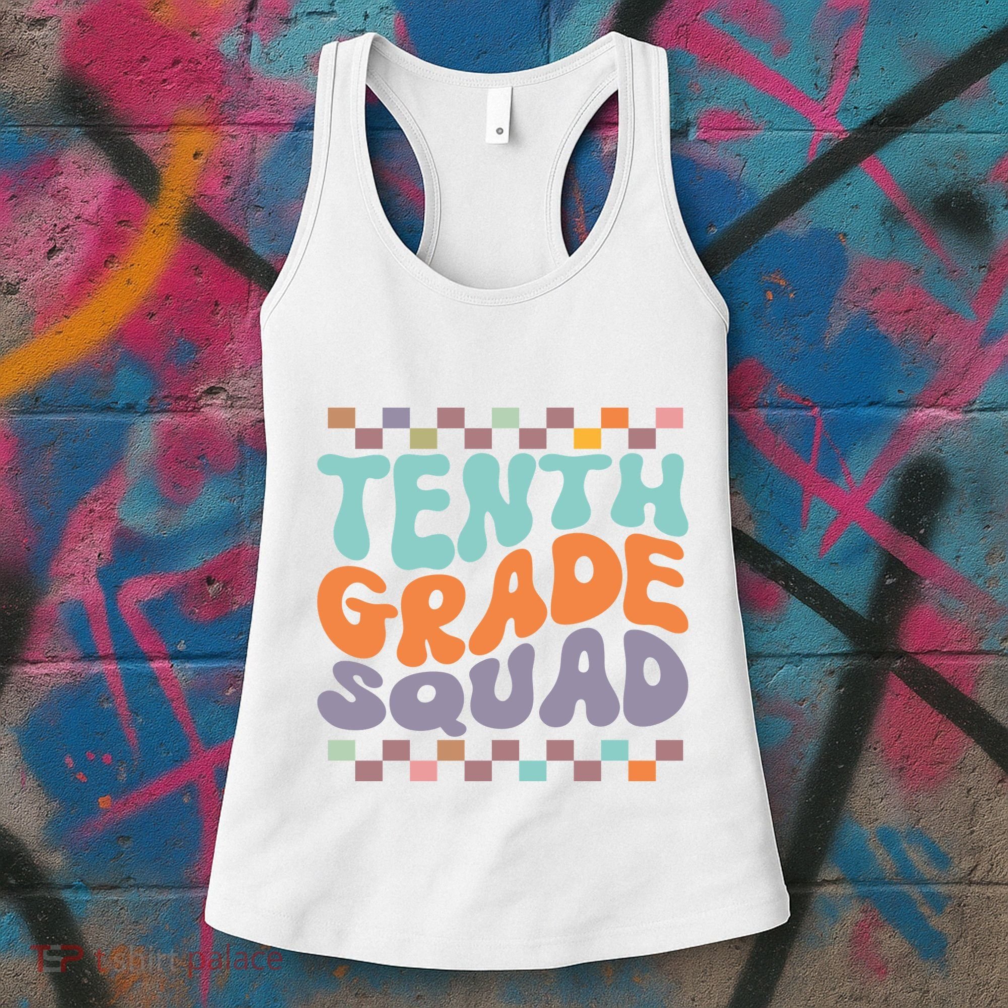 Tenth Grade Squad Retro Groovy Happy First Day Of School Gift Women's Tank Top