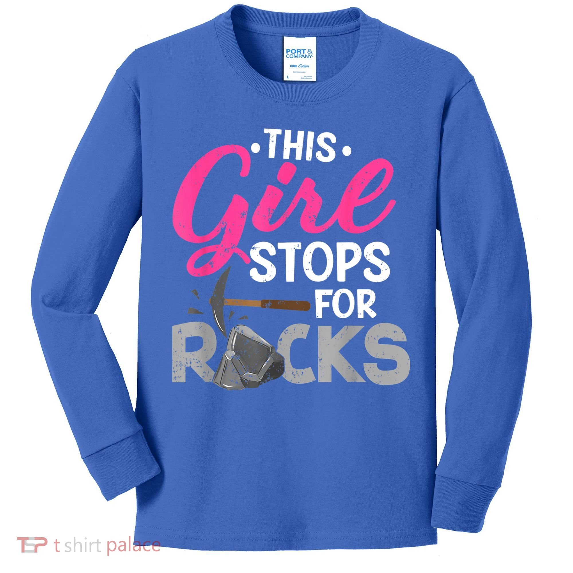 This Girl Stops For Rocks Rock Collector Geode Hunter Kids Long Sleeve Shirt
