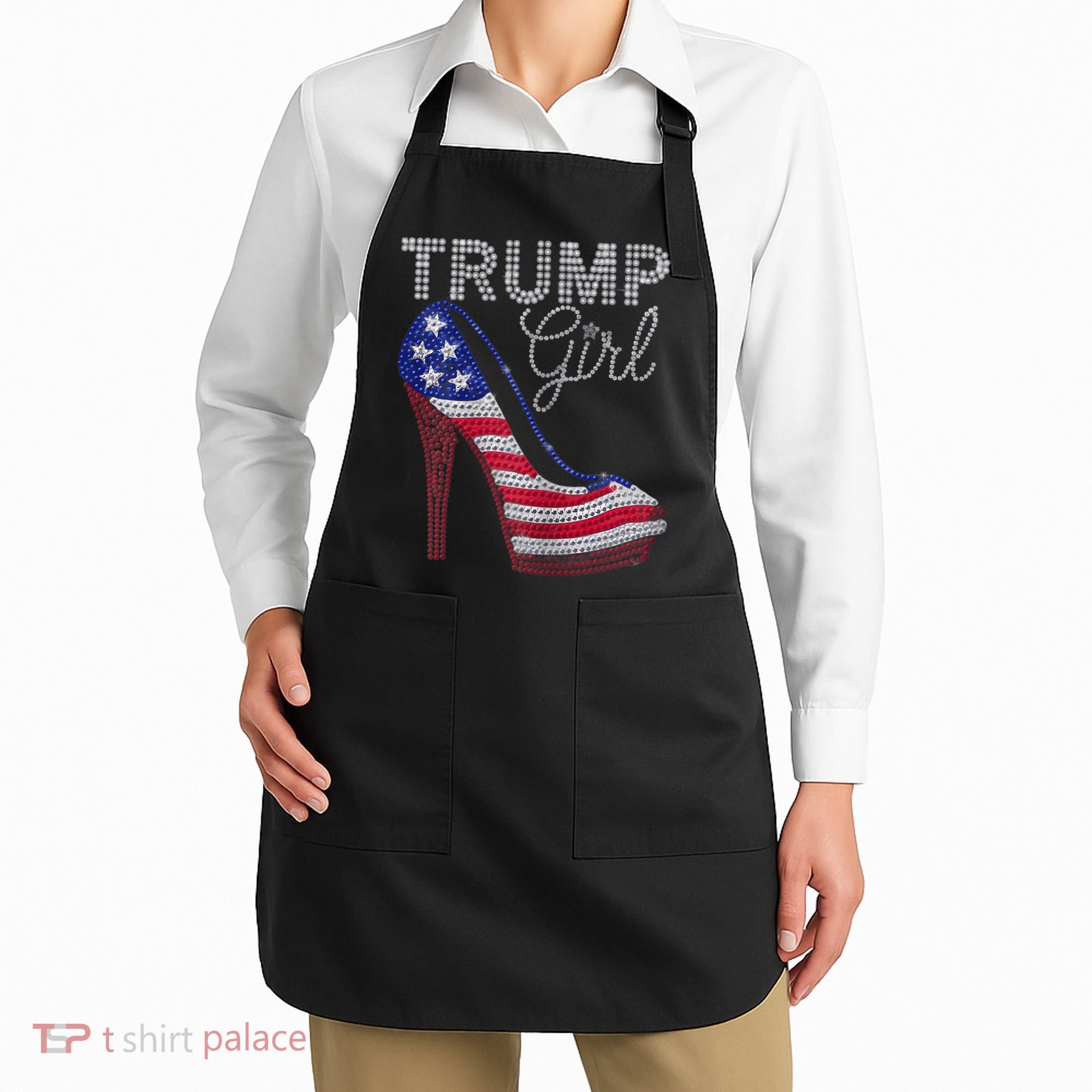 Trump Girl Stilettos High Heel American Flag Bling Apron