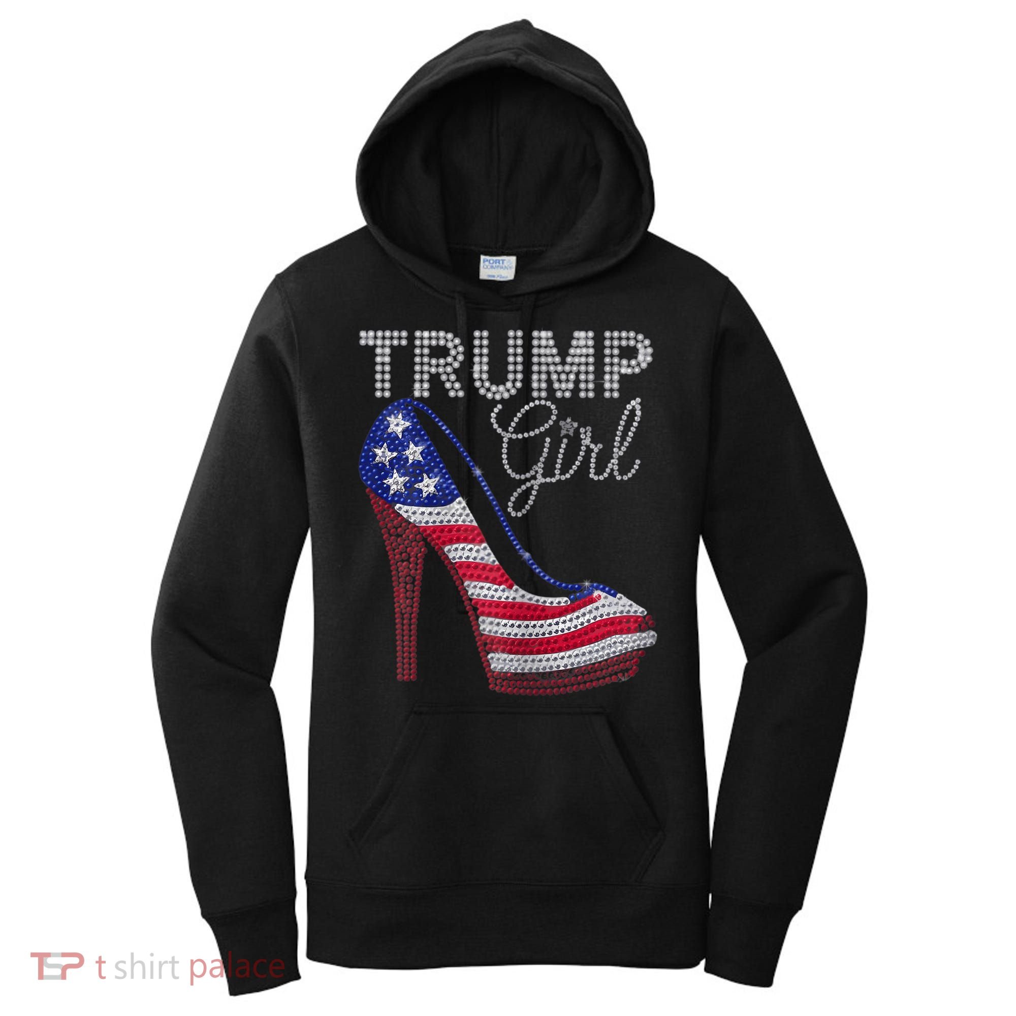 Trump Girl Stilettos High Heel American Flag Bling Women's Hoodie