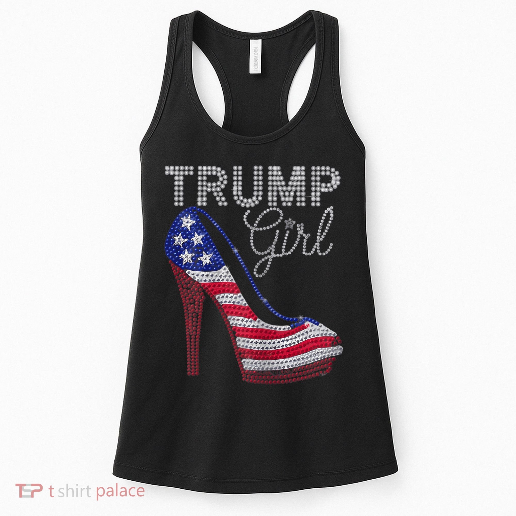 Trump Girl Stilettos High Heel American Flag Bling Women's Tank Top
