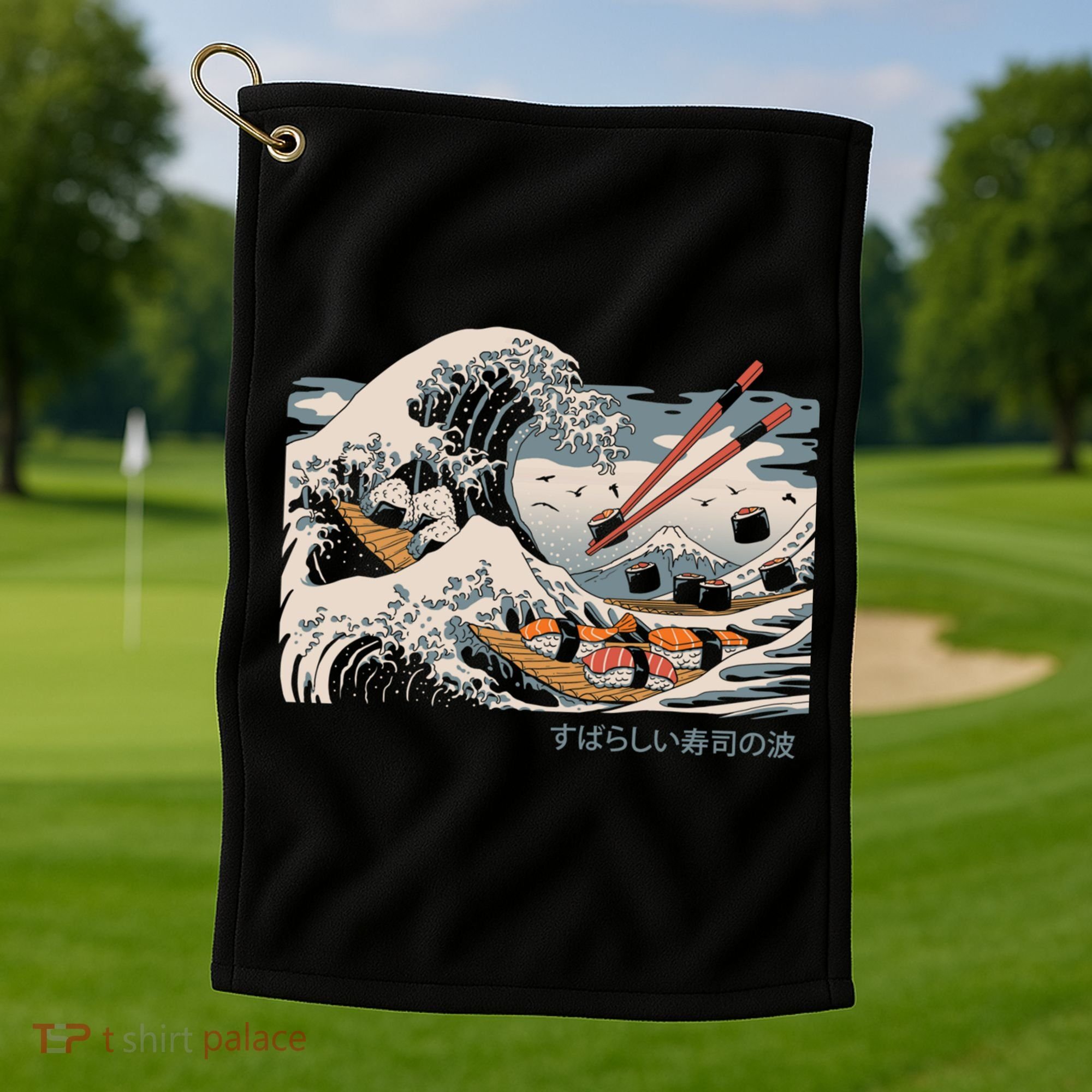 The Great Sushi Wave Golf Towel