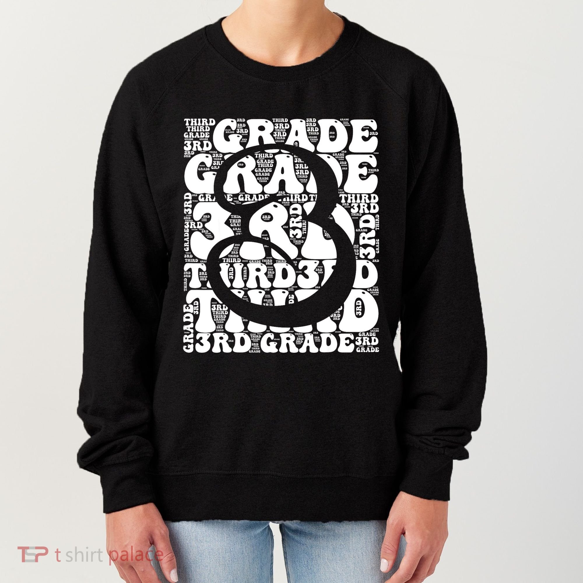 Typography Groovy Third Grade Teacher Back To School Women's Sweatshirt