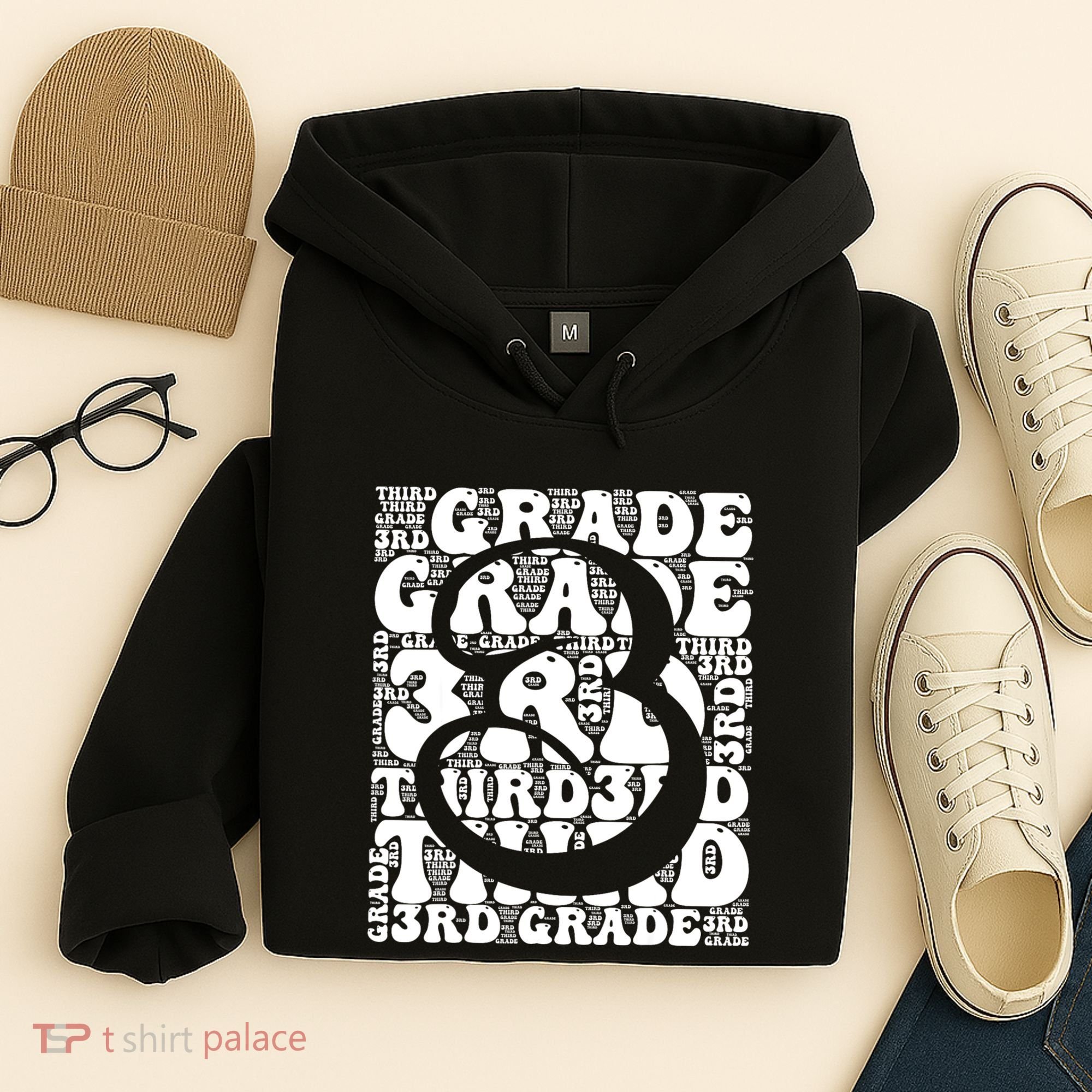 Typography Groovy Third Grade Teacher Back To School Hoodie