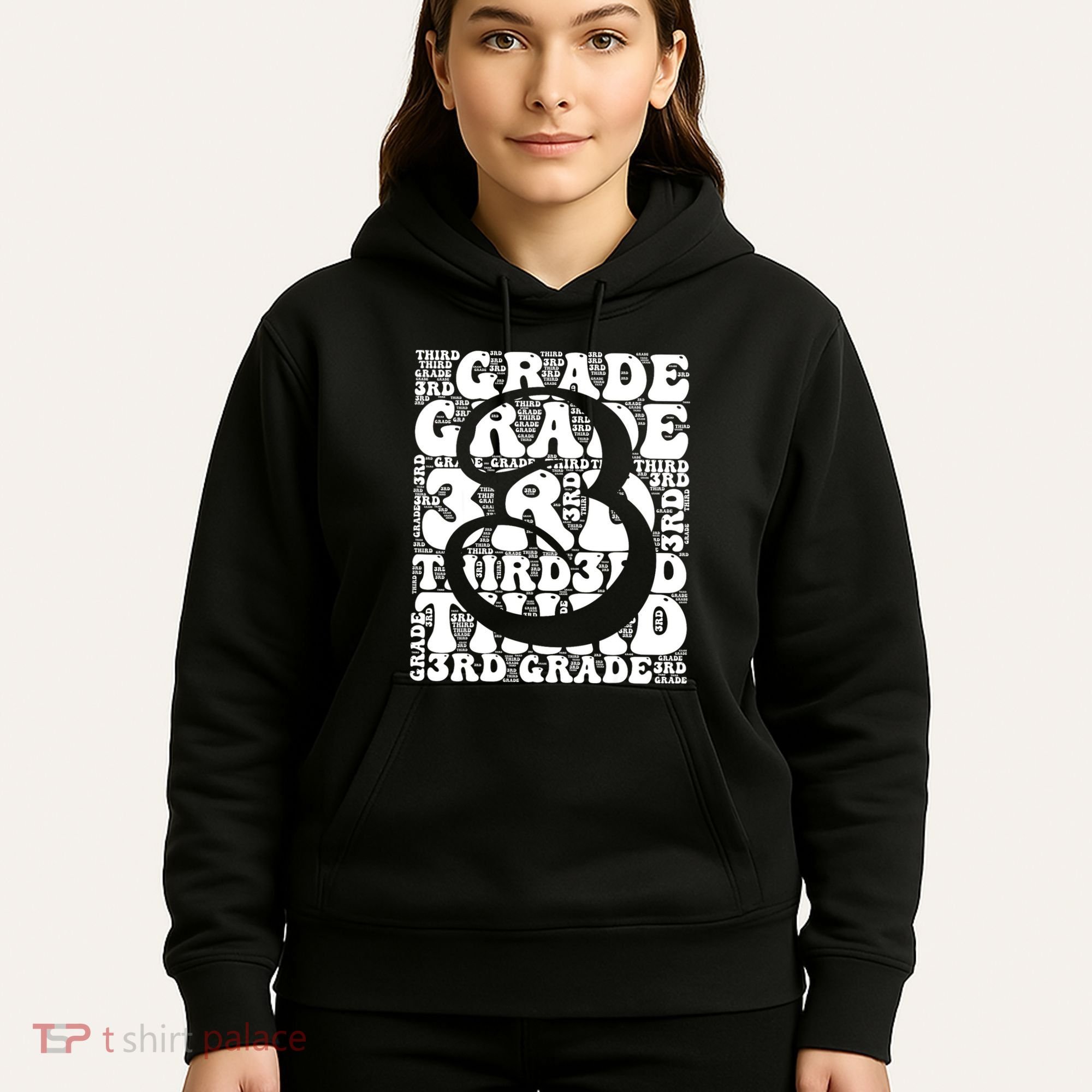 Typography Groovy Third Grade Teacher Back To School Hoodie