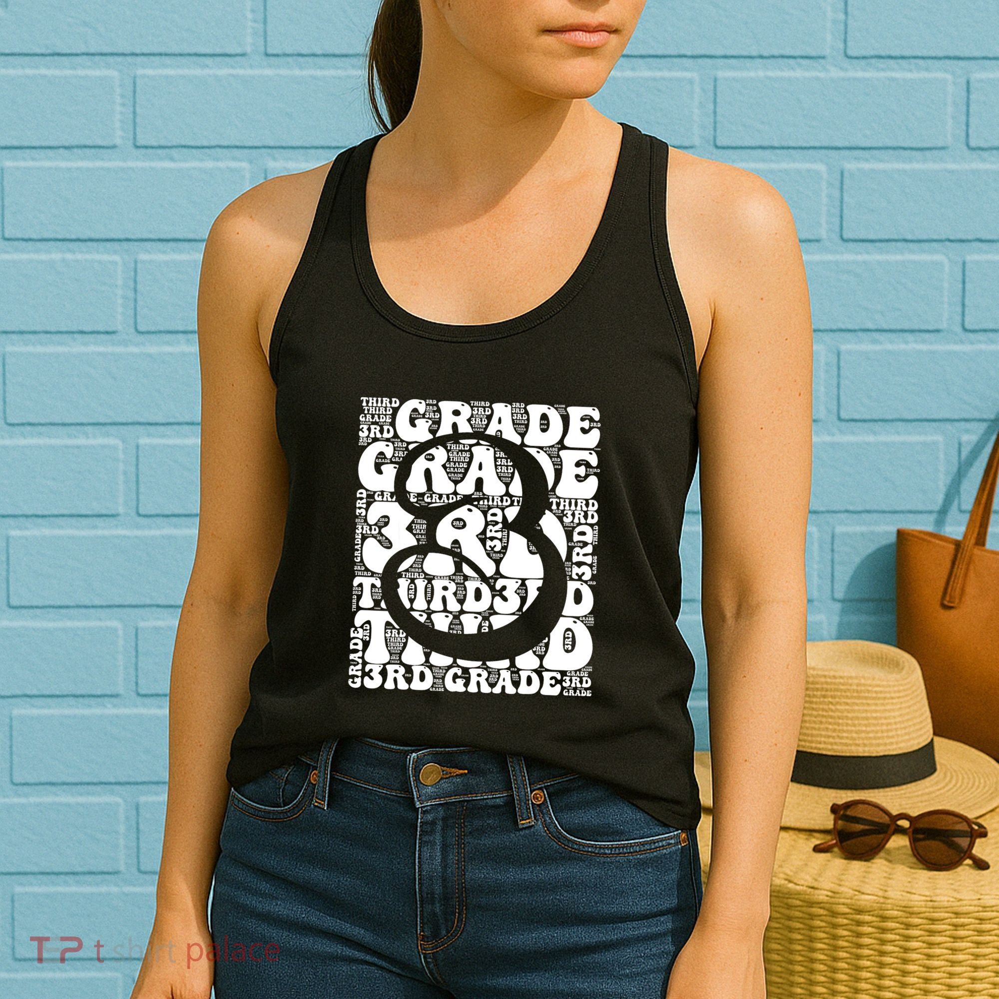 Typography Groovy Third Grade Teacher Back To School Women's Tank Top