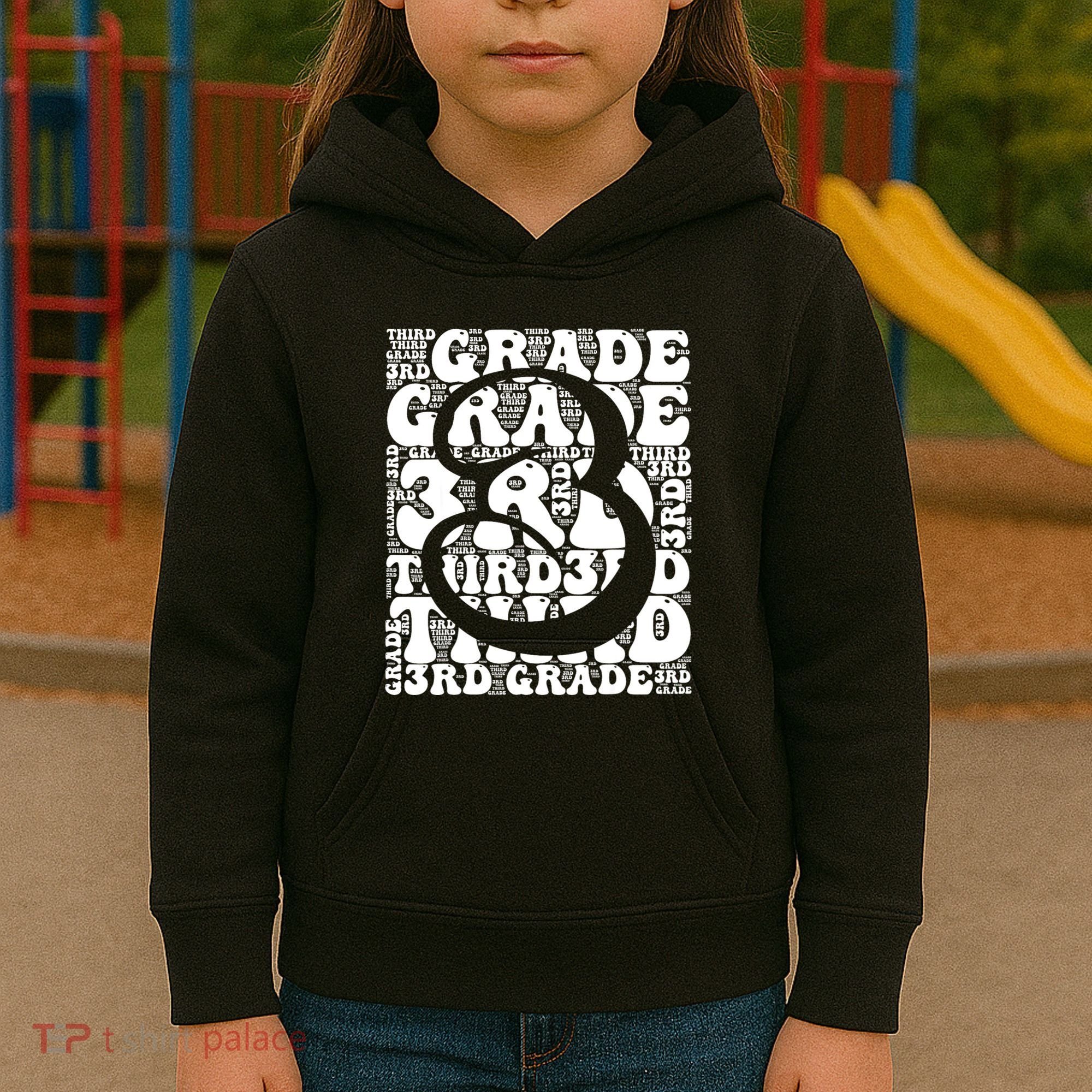 Typography Groovy Third Grade Teacher Back To School Kids Hoodie