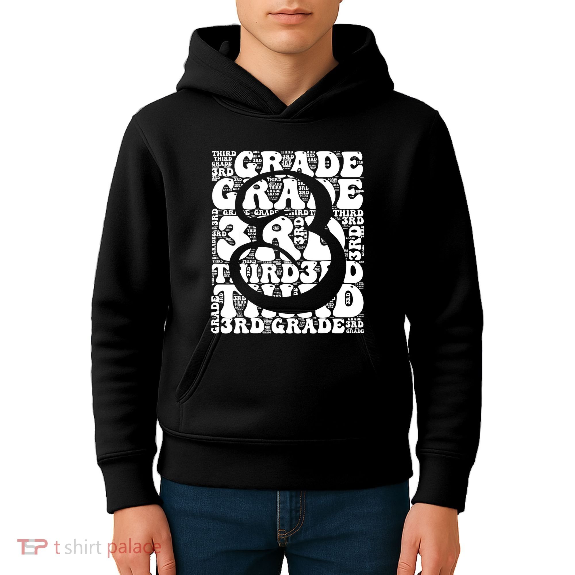 Typography Groovy Third Grade Teacher Back To School Kids Hoodie