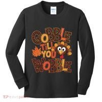 Turkey Gobble Til You Wobble Happy Thanksgiving Kids Long Sleeve Shirt thumb 0