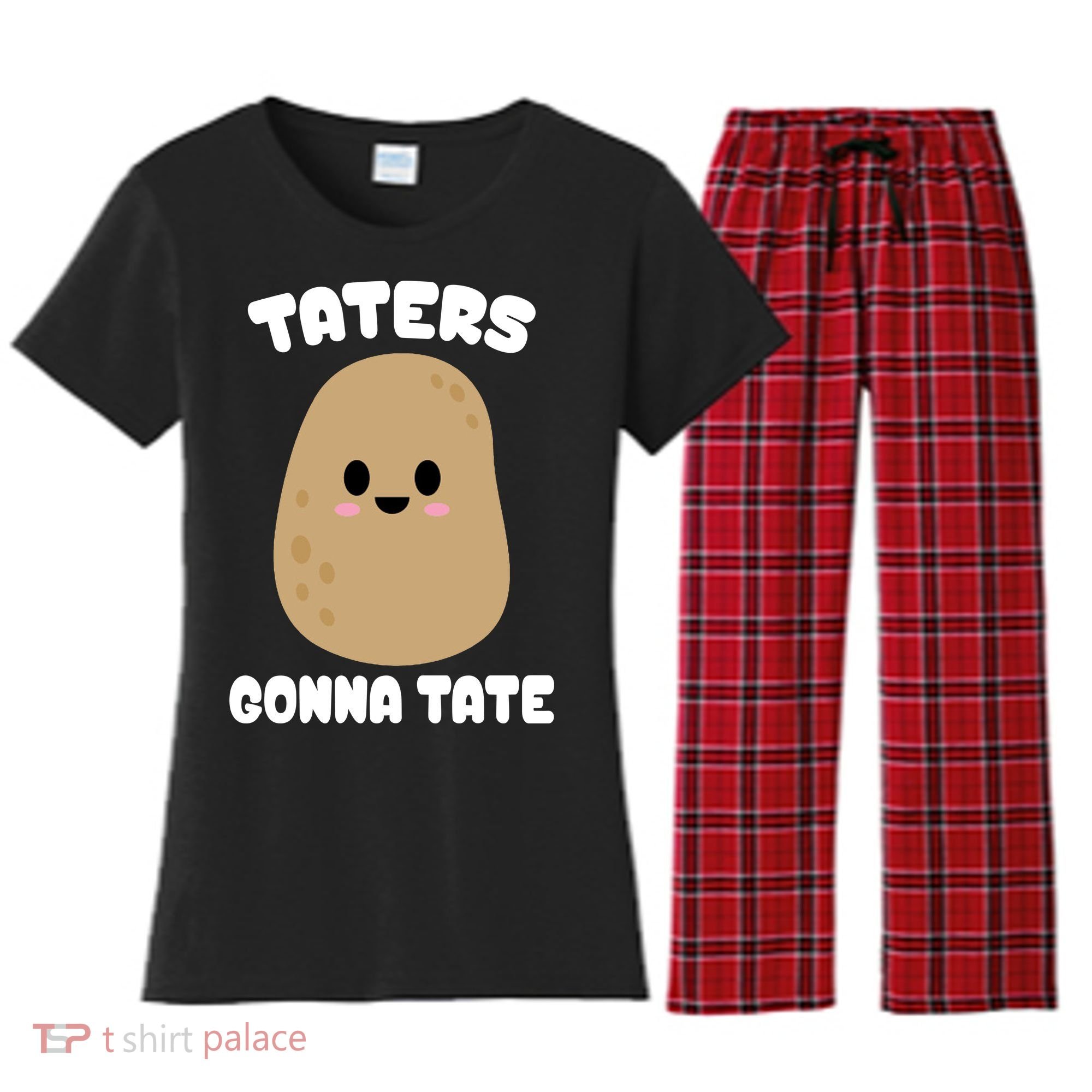 Taters Gonna Tate Funny Potato Women's Flannel Pajama Set