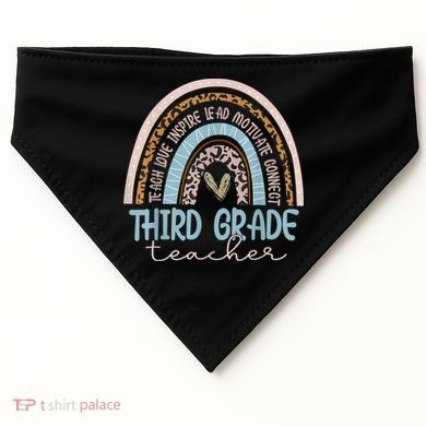 Third Grade Teacher Leopard Rainbow USA-Made Doggie Bandana