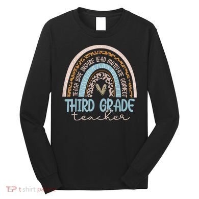 Third Grade Teacher Leopard Rainbow Long Sleeve Shirt