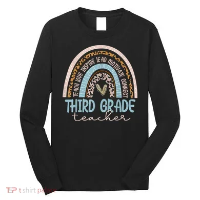 Third Grade Teacher Leopard Rainbow Long Sleeve Shirt
