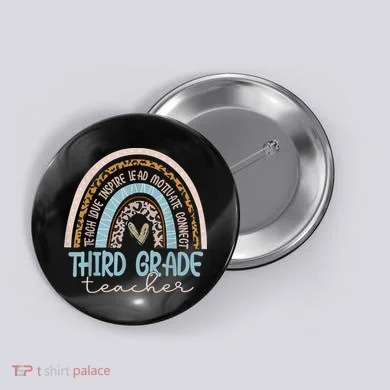 Third Grade Teacher Leopard Rainbow Button