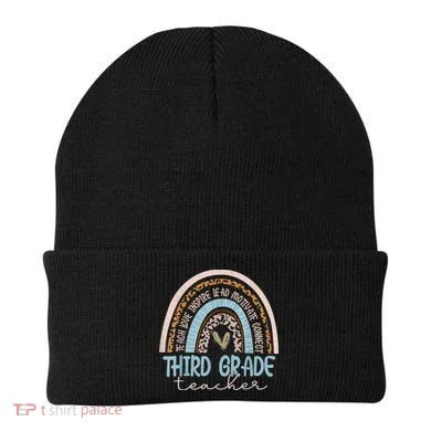 Third Grade Teacher Leopard Rainbow Beanie