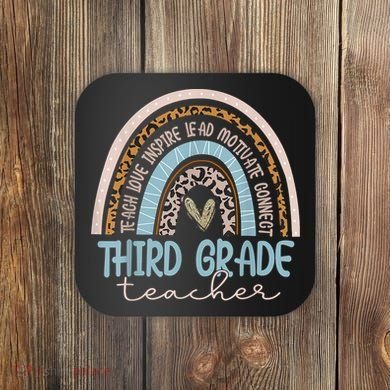 Third Grade Teacher Leopard Rainbow Coaster