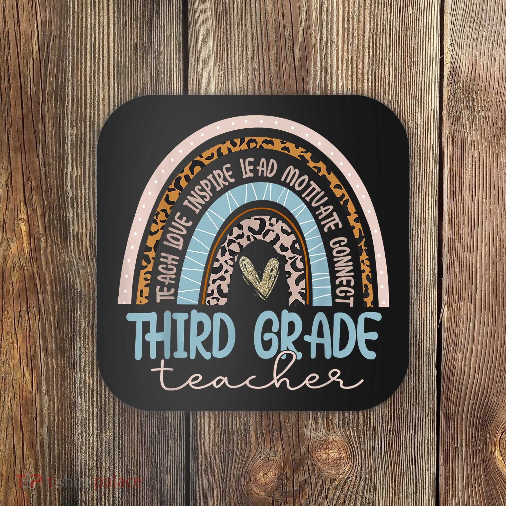 Third Grade Teacher Leopard Rainbow Coaster