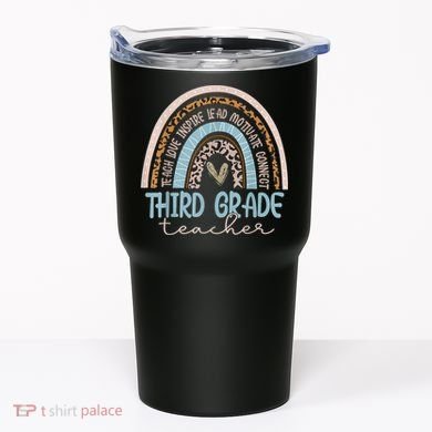 Third Grade Teacher Leopard Rainbow Tumbler