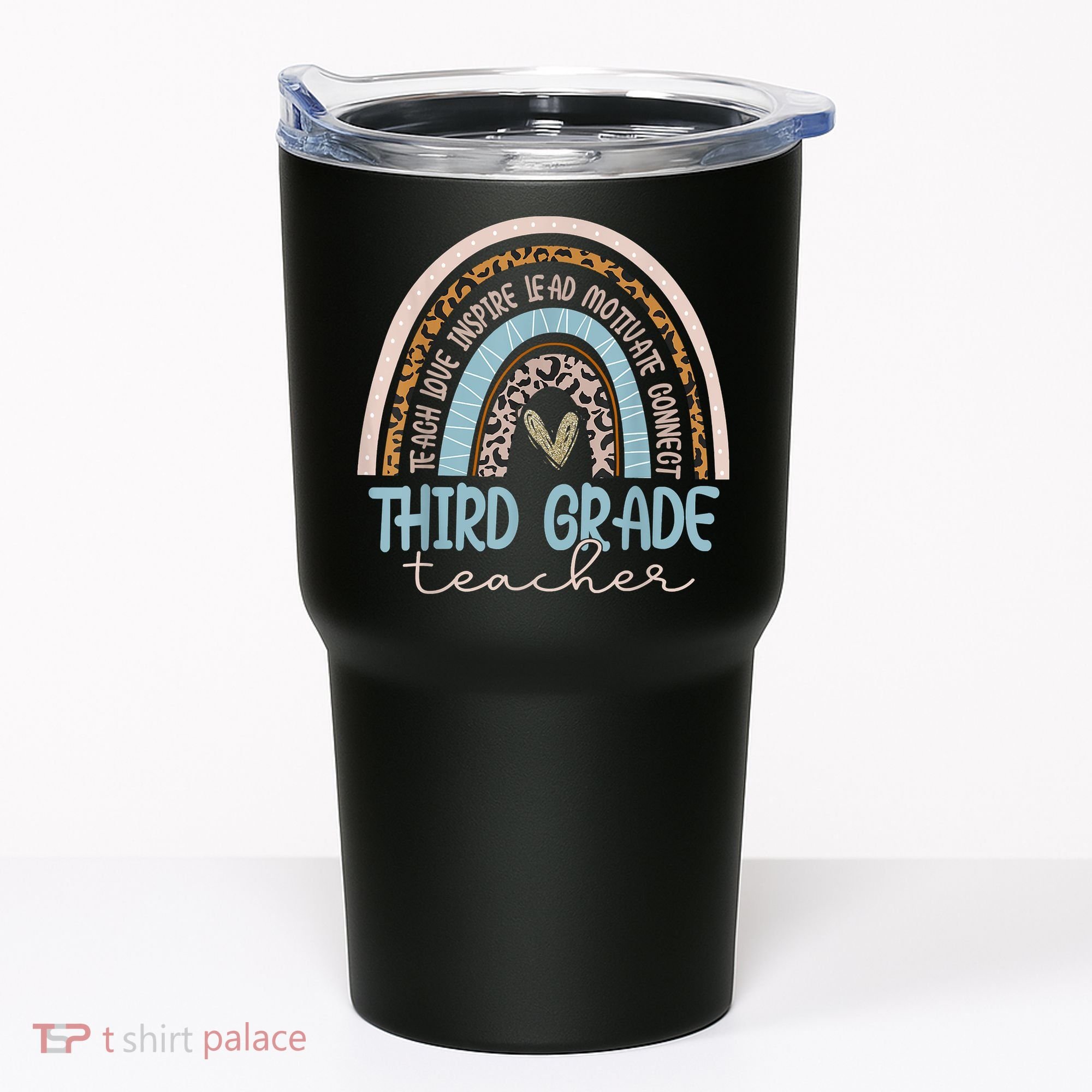 Third Grade Teacher Leopard Rainbow Tumbler