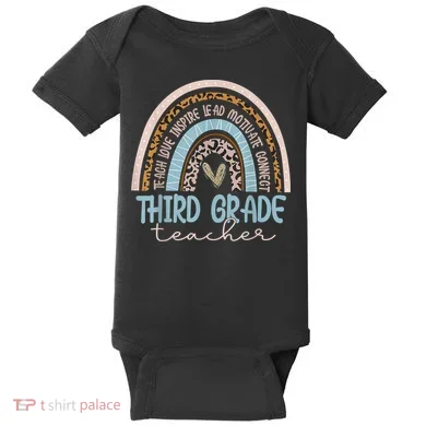 Third Grade Teacher Leopard Rainbow Baby Bodysuit