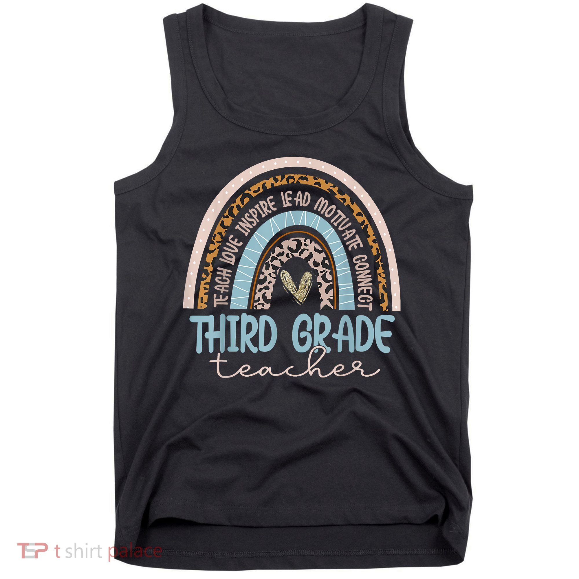 Third Grade Teacher Leopard Rainbow Tank Top