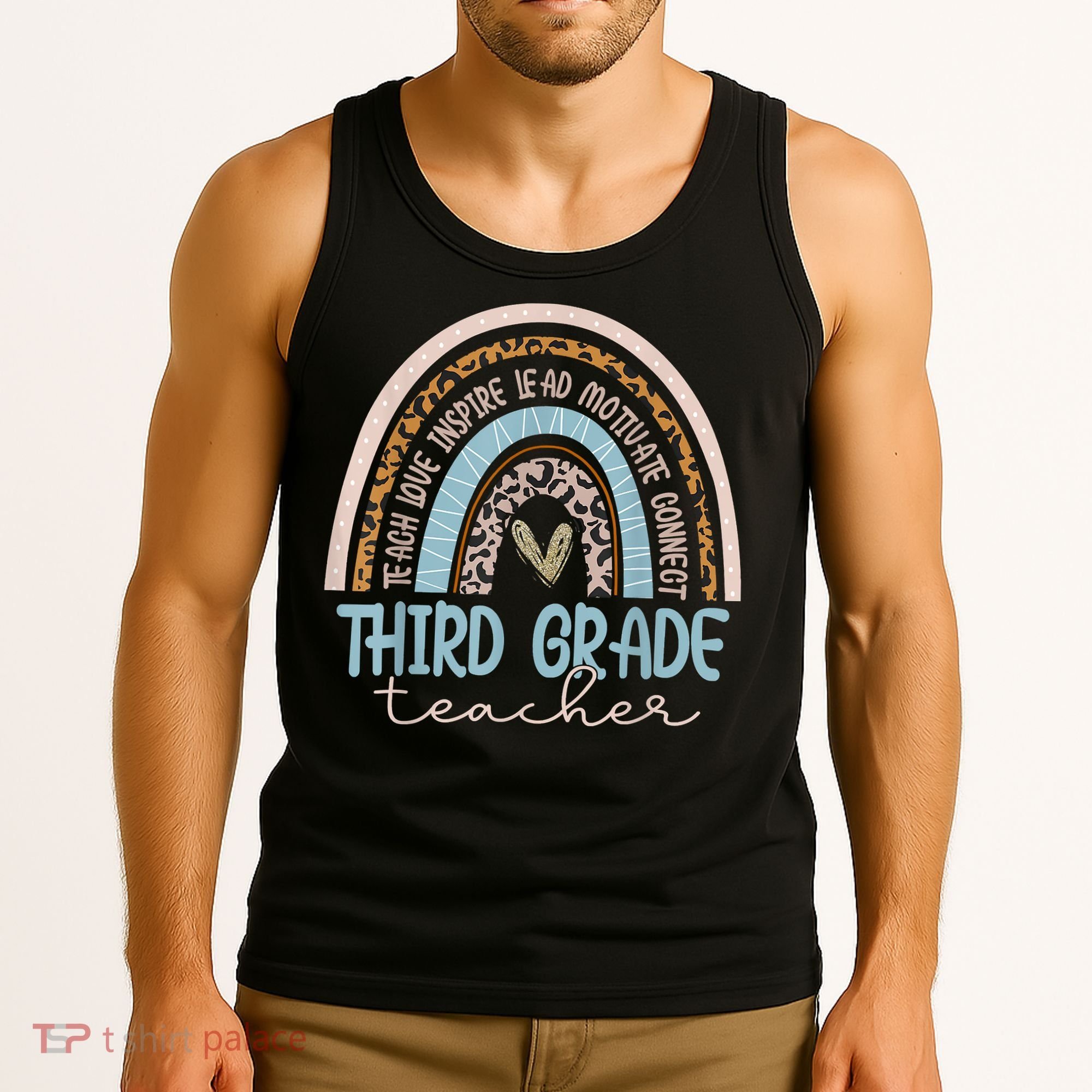 Third Grade Teacher Leopard Rainbow Tank Top