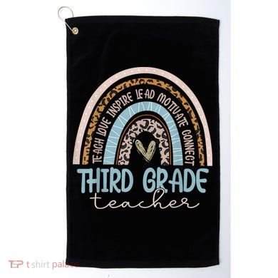 Third Grade Teacher Leopard Rainbow Golf Towel