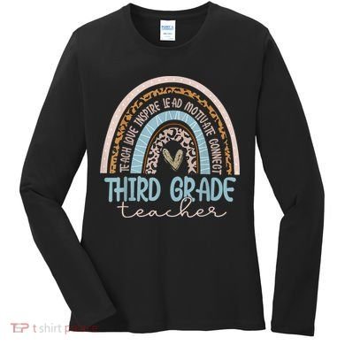 Third Grade Teacher Leopard Rainbow Women's Long Sleeve Shirt