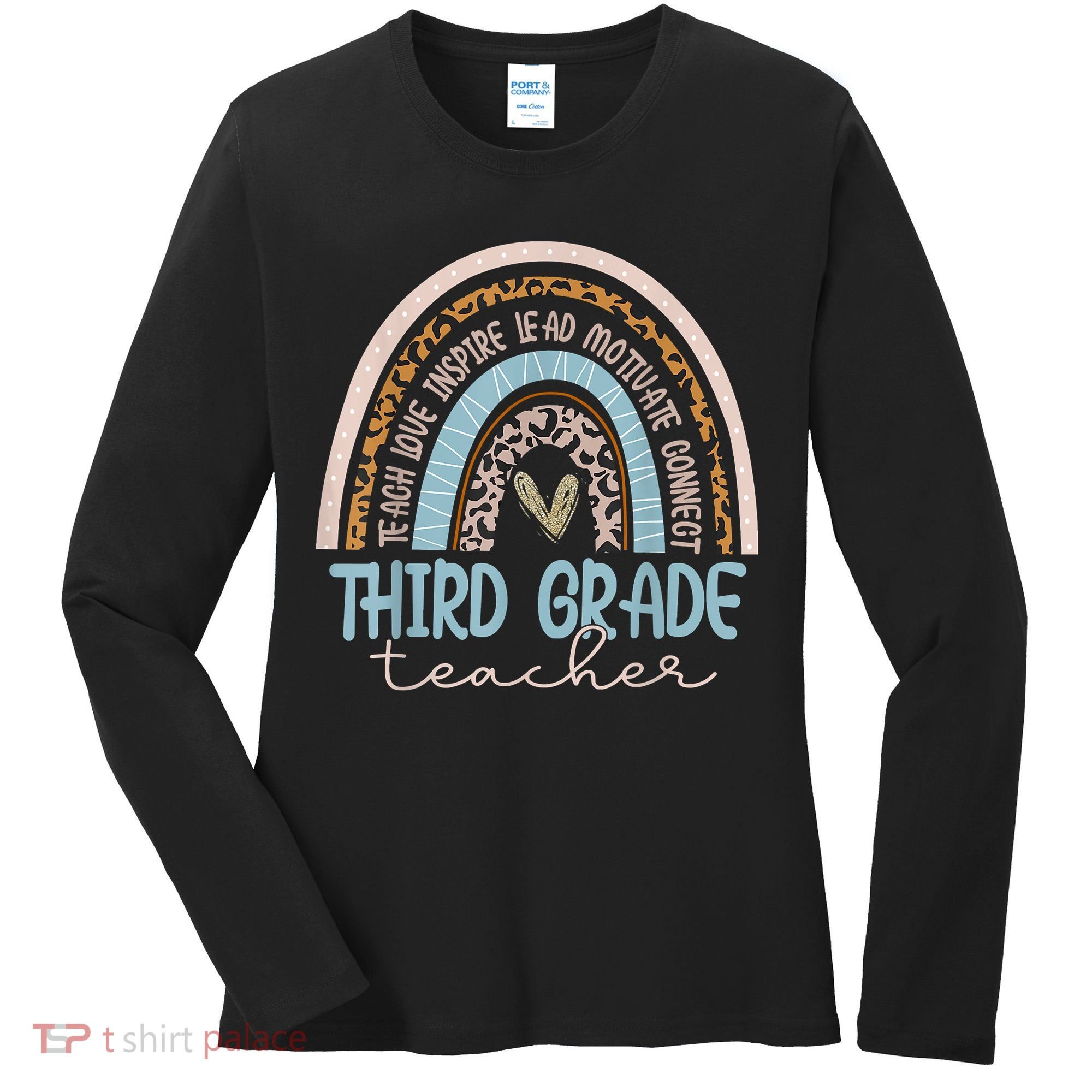 Third Grade Teacher Leopard Rainbow Women's Long Sleeve Shirt