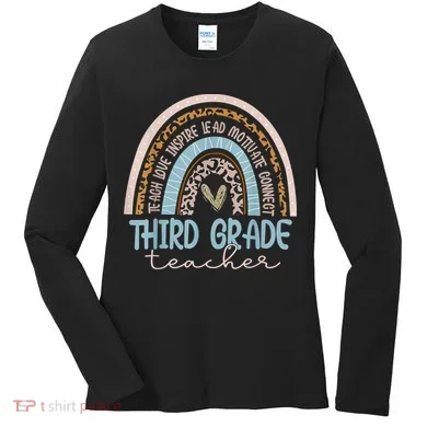 Third Grade Teacher Leopard Rainbow Women's Long Sleeve Shirt